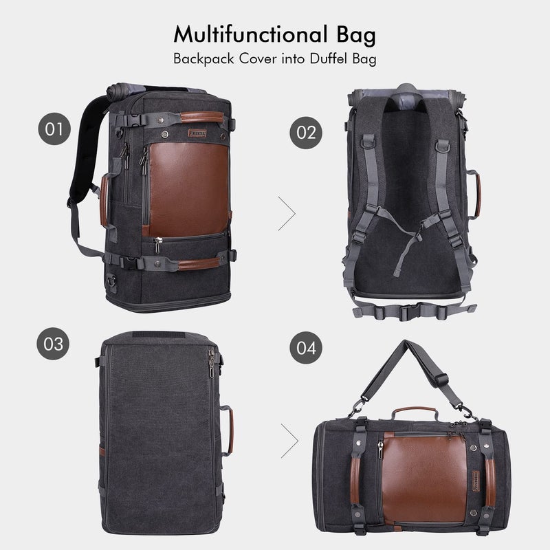 WITZMAN Travel Backpack for Men Women Carry on Luggage Backpack Canvas Rucksack Duffel bag with Shoe Compartmentï¼ˆA2021 big size blackï¼‰ - Image 4